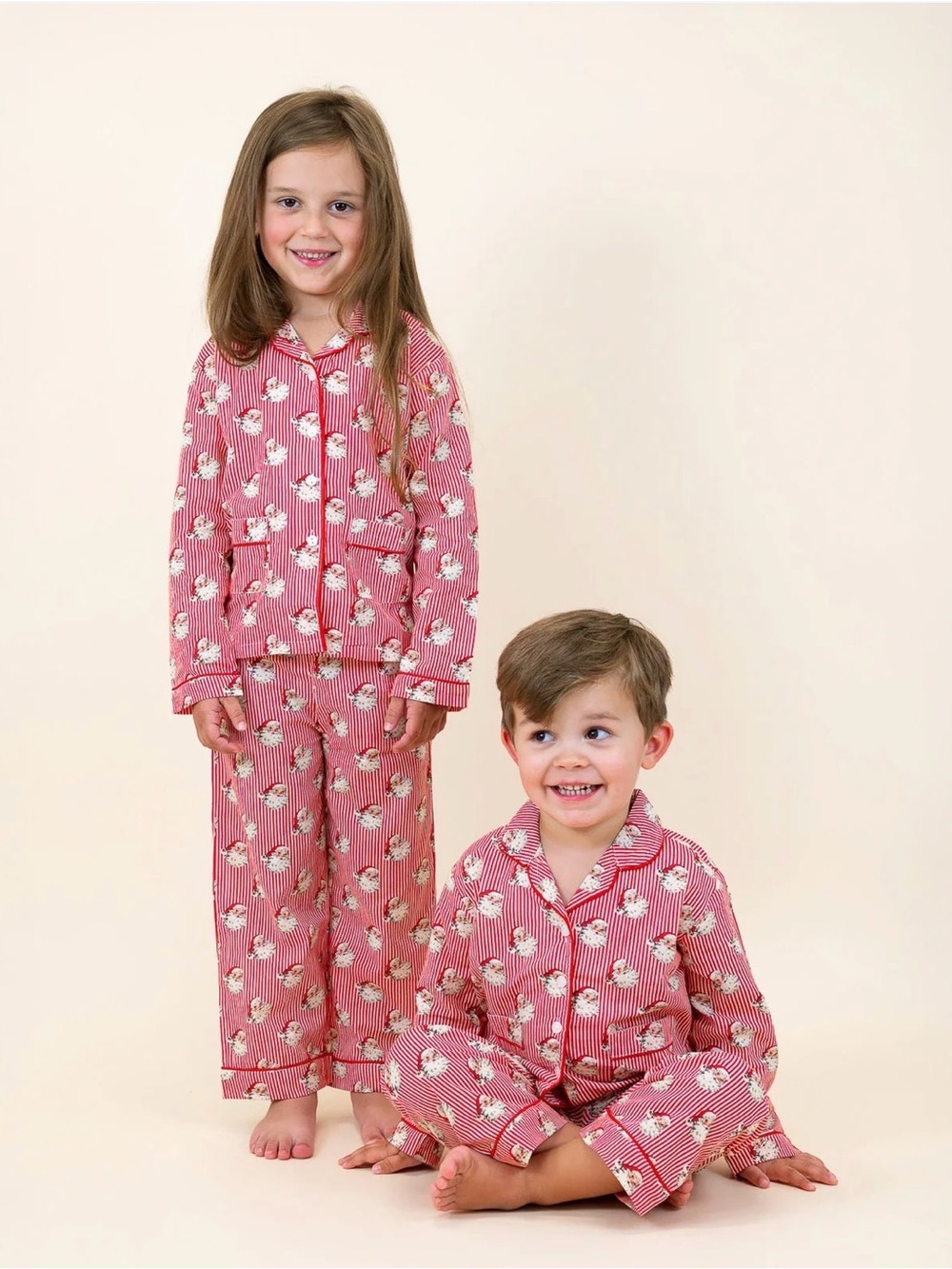 SMOCKINGBIRD Red Striped Vintage Santa Button Down Pajama Set - 6